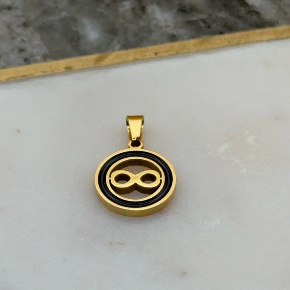 Small Stainless Steel Gold & Black Enamel infinity Pendant Charm - Picture 3 of 6